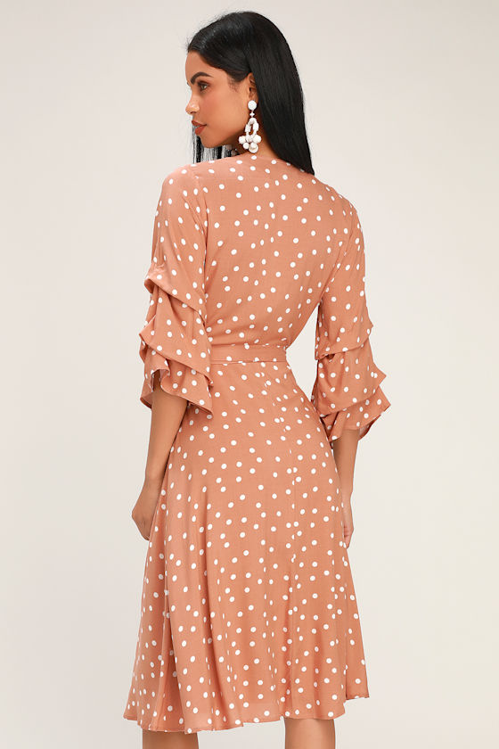 Socialite Rusty Rose and White Polka Dot Wrap Midi Dress 4