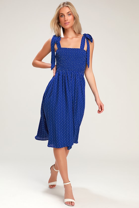 Cute Blue Print Dress Midi Dress Smocked Dress Dress Lulus