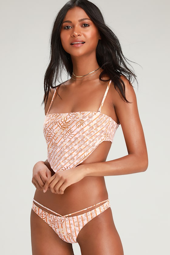 Whip It Brief Blush Pink Leaf Print Bikini Bottoms 2