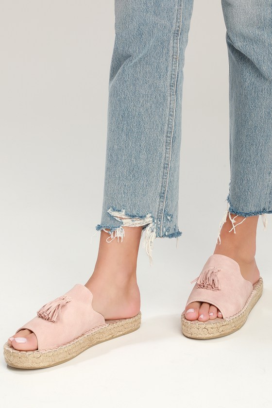 Chic Pale Pink Slides - Vegan Suede Slides - Espadrille Slides - Lulus