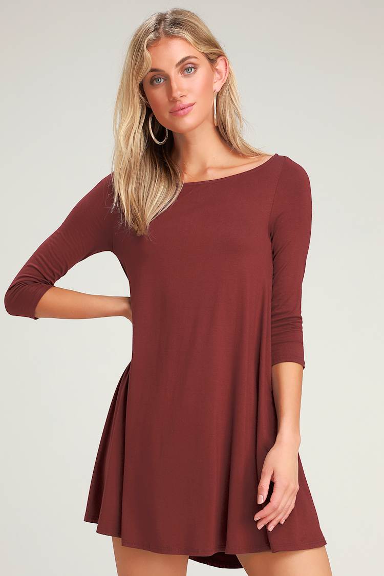 open lace back dress MISSKY Women's 3/4 Sleeve Pocket Loose Midi Casual Red Dresses for Women  (XL,Wine) at Amazon Women's Clothing store main image 1