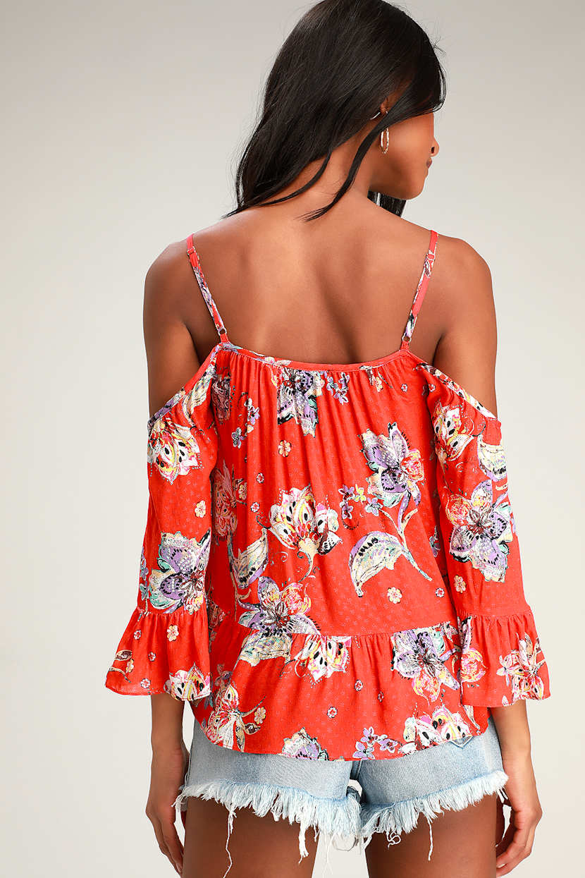 Cute Floral Top - Red Floral Print Top - Cold Shoulder Top - Top - Lulus