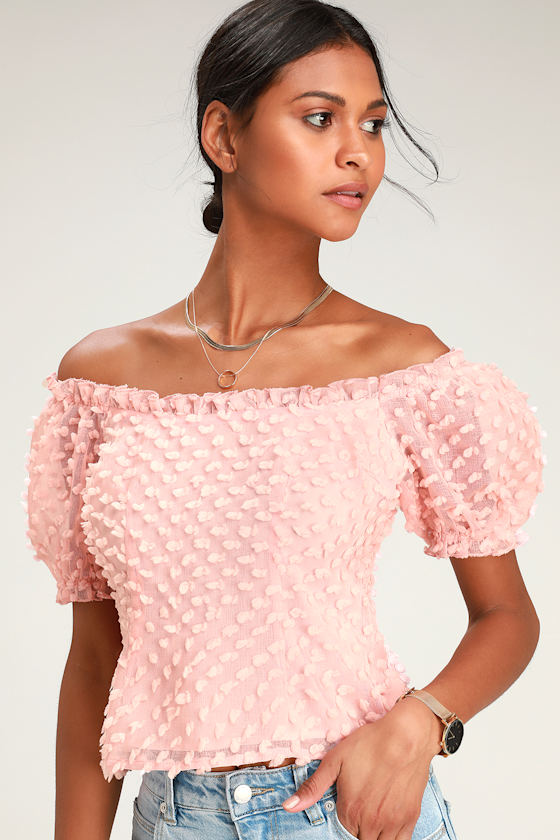 Chic Blush Pink Top Textured Top OfftheShoulder Top Top Lulus