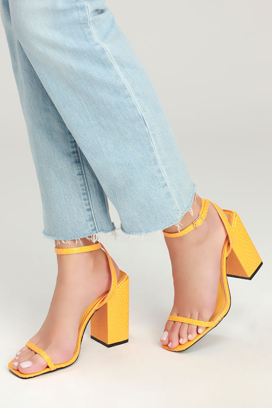 Yellow square heels Clearance