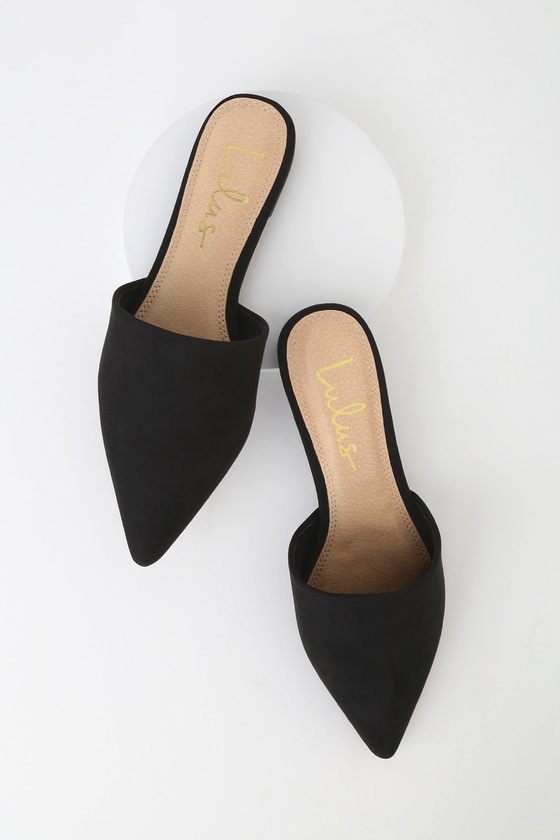 Black Suede Slides - Pointed Toe Slides 