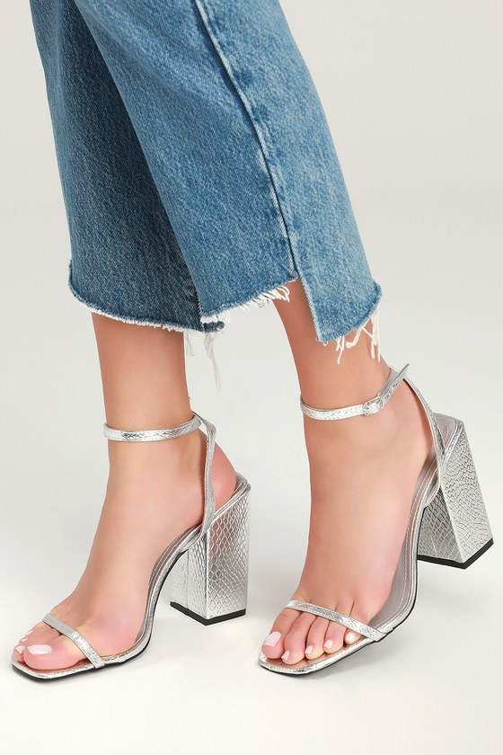 ankle strap square toe heels