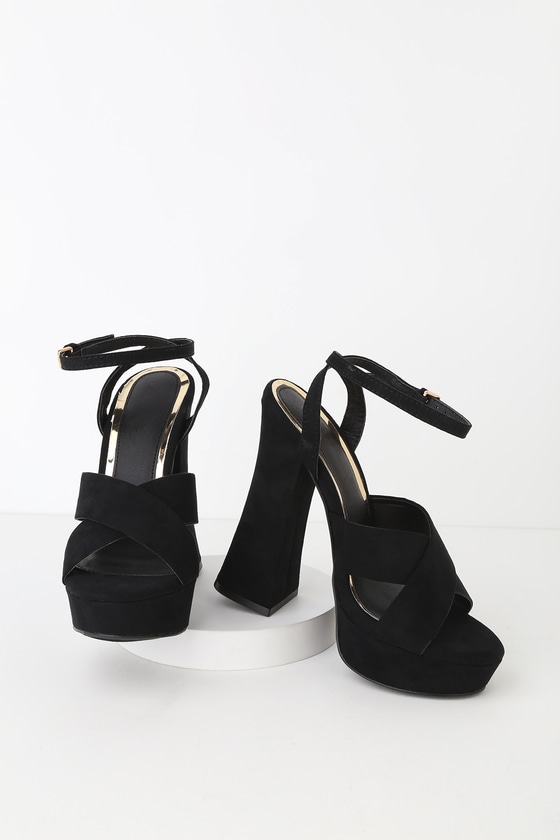 ankle strap black platform heels