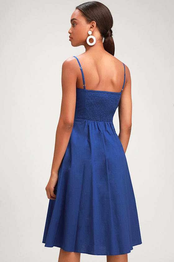 Cute Royal Blue Dress Midi Dress ButtonUp Midi Dress Lulus