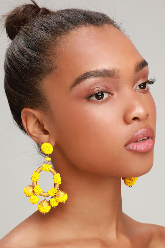 Cute Beaded Earrings Yellow Beaded Earrings Yellow Earrings Lulus