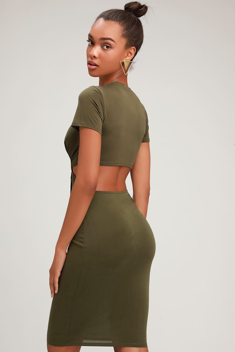 Cute Olive Green Dress - Cutout Dress - Tie-Front Midi Dress - Lulus