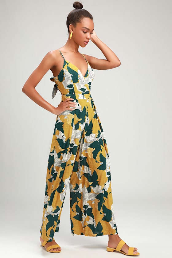 Isla Mujeres Yellow Tropical Print Tie-Back Jumpsuit 3