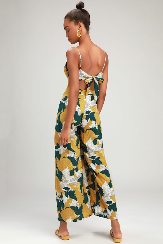 Isla Mujeres Yellow Tropical Print Tie-Back Jumpsuit 1