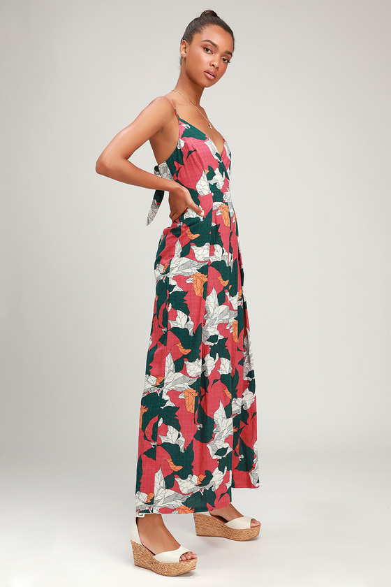 Tropical Floral Print Smocked Cami Jumpsuit | Cami jumpsuit, Tropical floral  print, Tropical floral