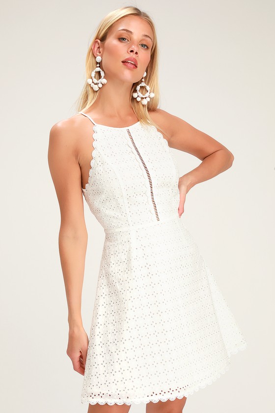 Cute White Dress - Eyelet Mini Dress - A-Line Mini Dress - Lulus