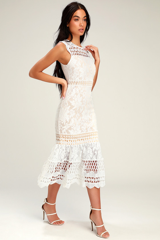 lulus white lace midi dress