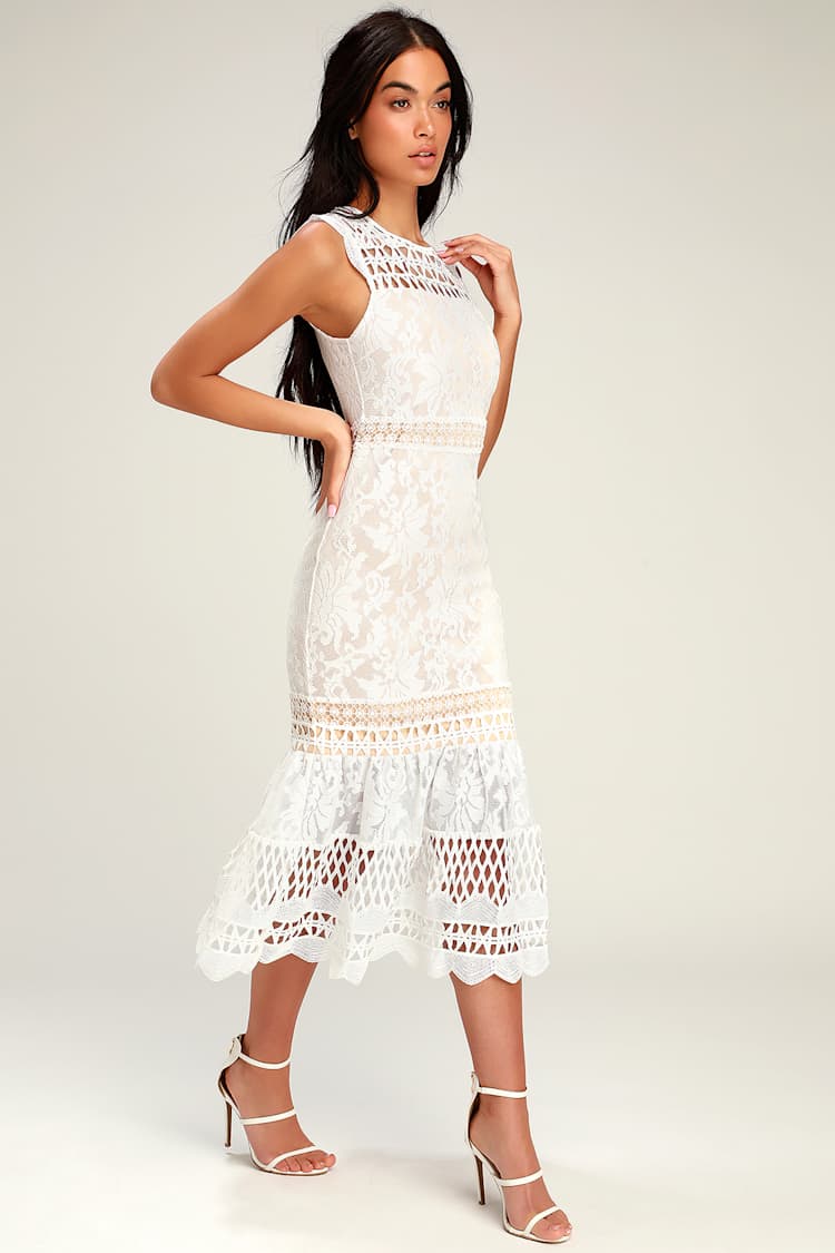 knee length dresses for ladies Donne Floral Lace Corset Midi Dress