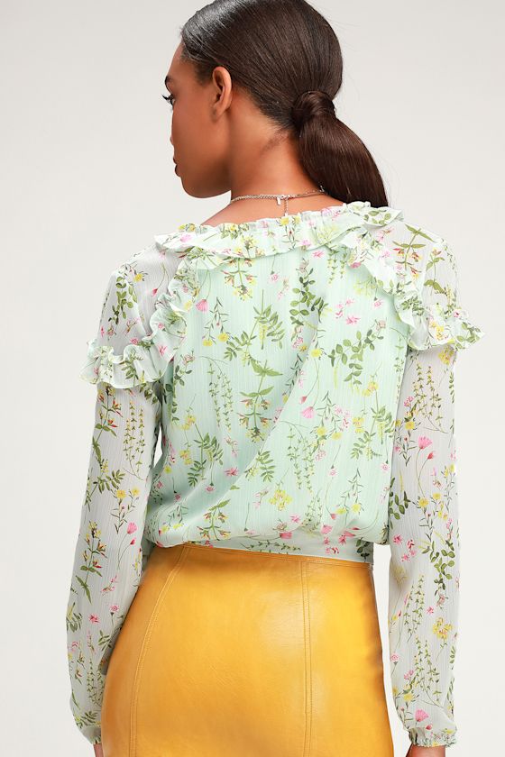Bambi Mint Floral Print Cropped Wrap Top 5