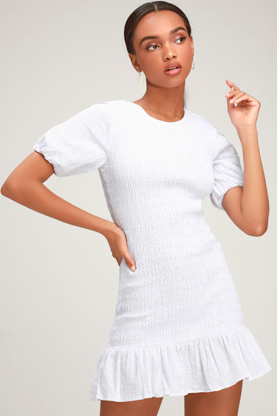 Departure White Smocked Puff Sleeve Mini Dress 6