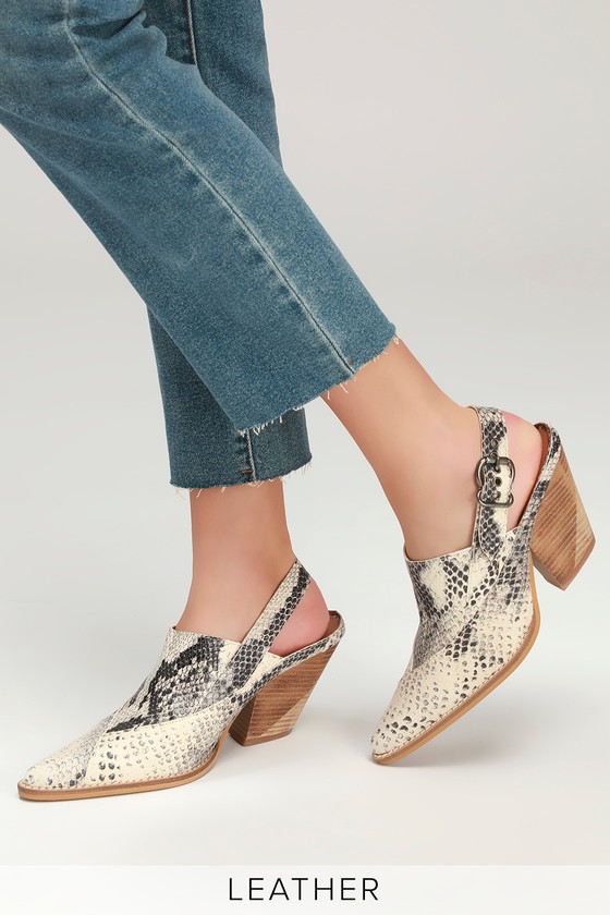 Free People Silverton - Snake Print Suede Leather Slingback Mules