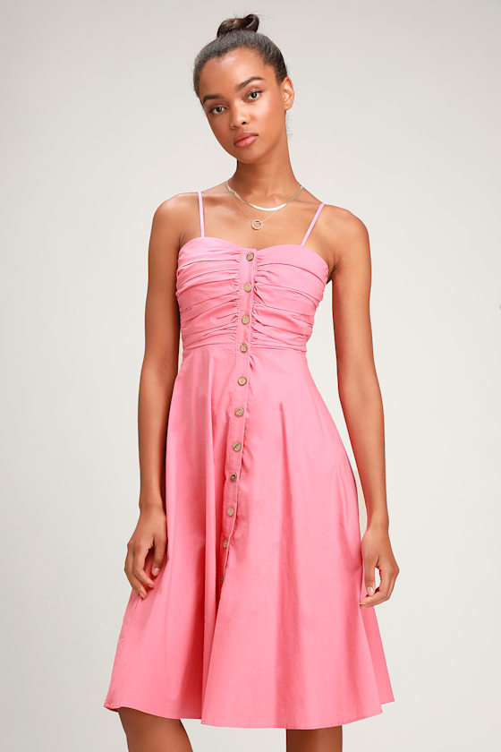 Sweet Treat Pink Button-Up Midi Dress 2