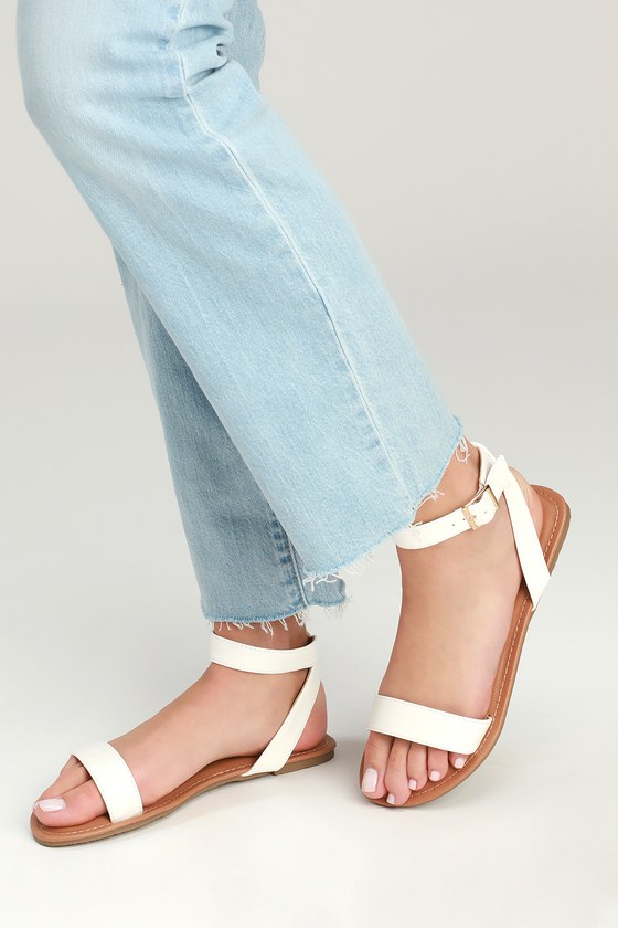 Cute White Sandals - Ankle Strap Sandals - White Flat Sandals - Lulus