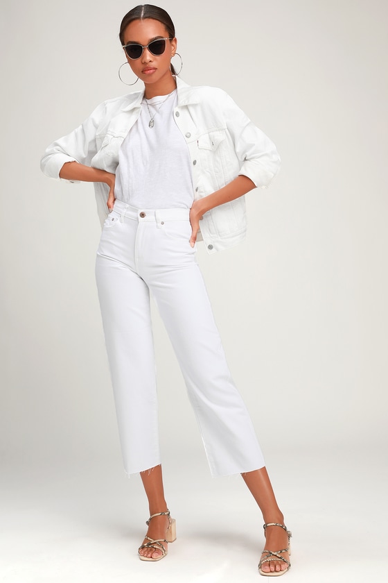 wide leg cropped white jeans