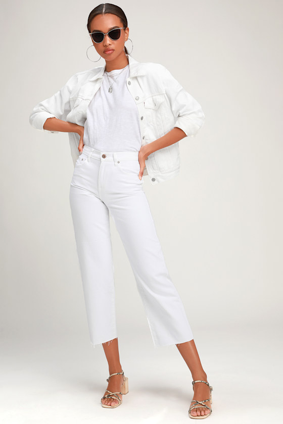 Cher White Wide Leg High-Waisted Cropped Jeans 5
