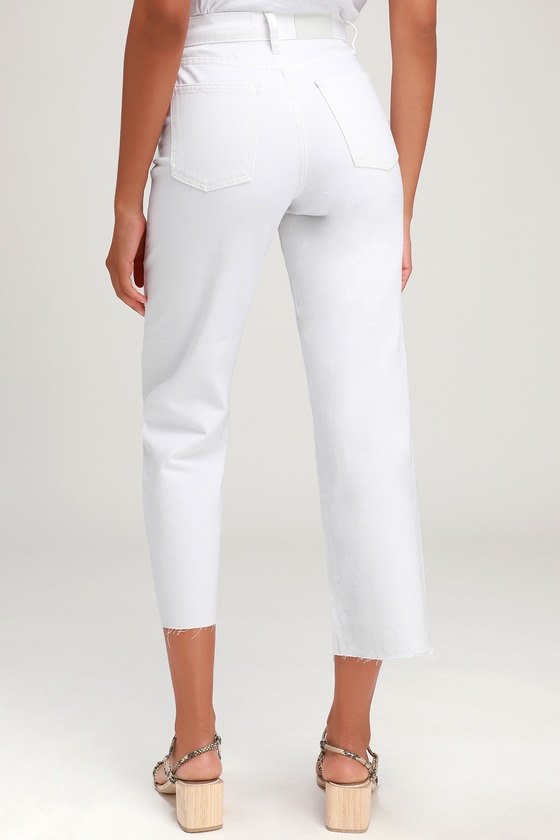 high waisted wide leg white jeans
