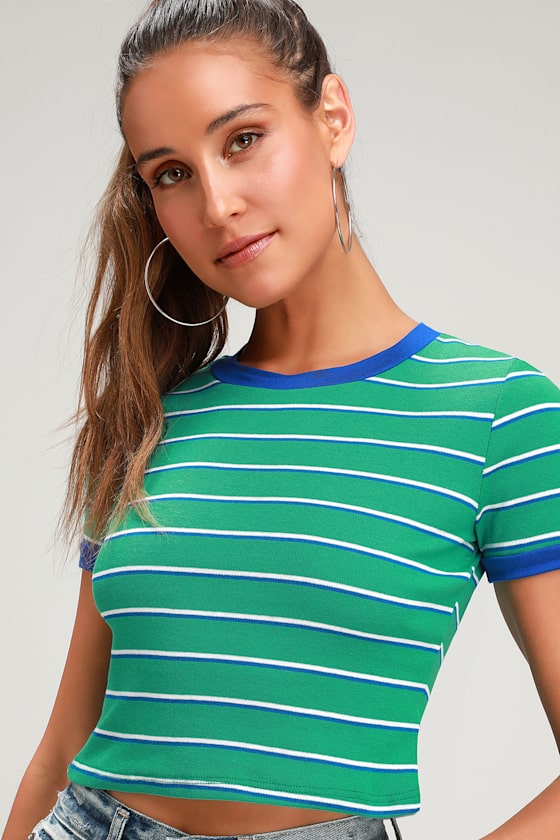 Cute Striped Crop Top Cropped Tee Green Striped Top Lulus