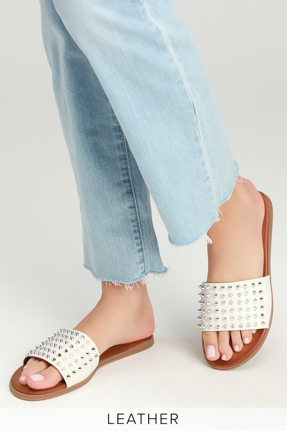 Steve Madden Farryn - White Leather Sandals - Studded Sandals - Lulus