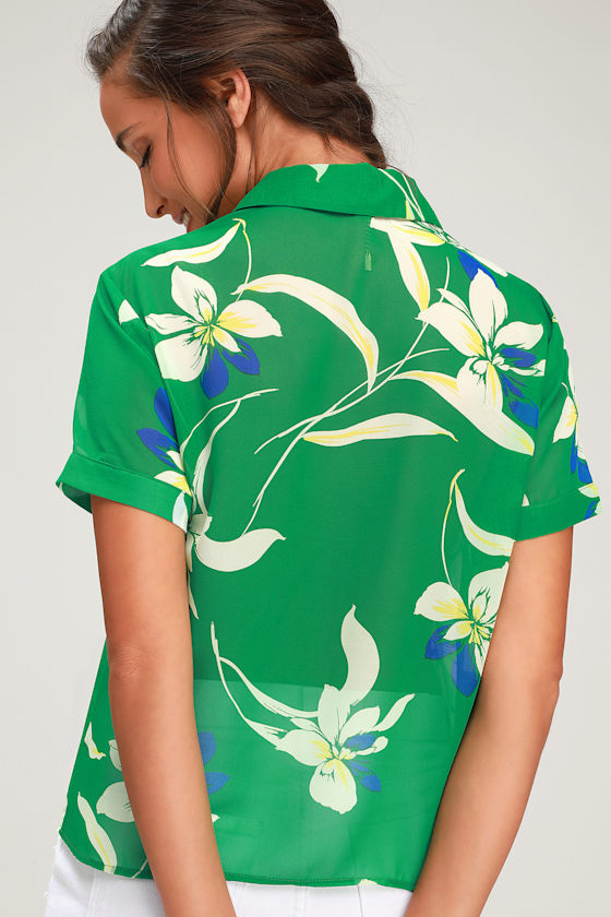 Tropic Times Green Sheer Floral Print Short Sleeve Top 4