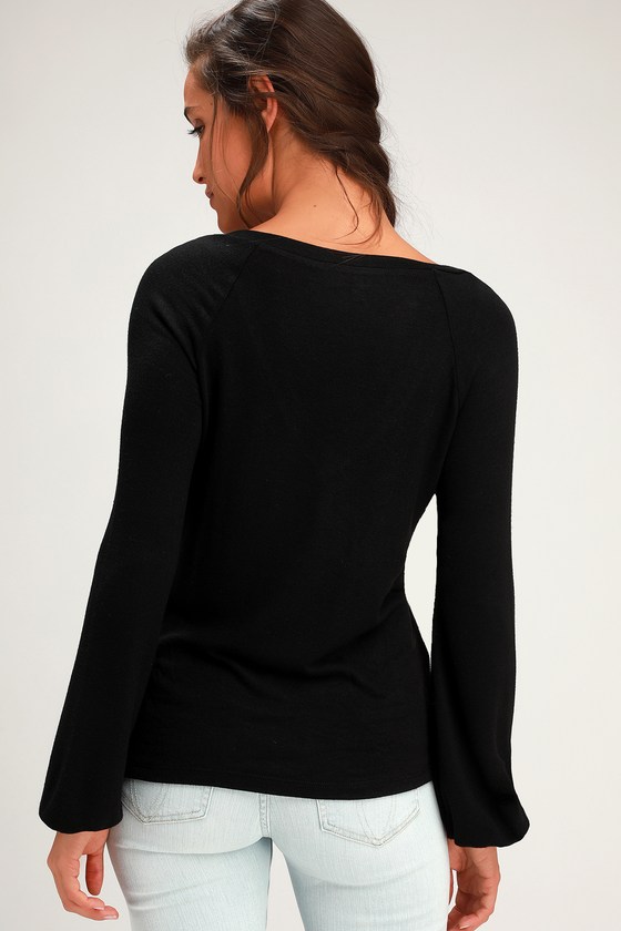 Cute Black Top - Long Sleeve Top - Sweater Top - V-Neck Top - Lulus