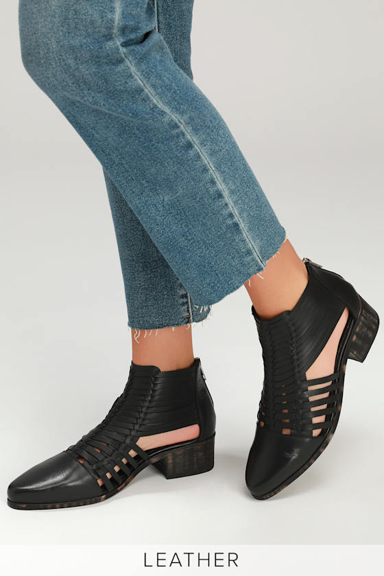 Mendoza Black Woven Leather Ankle Booties 1