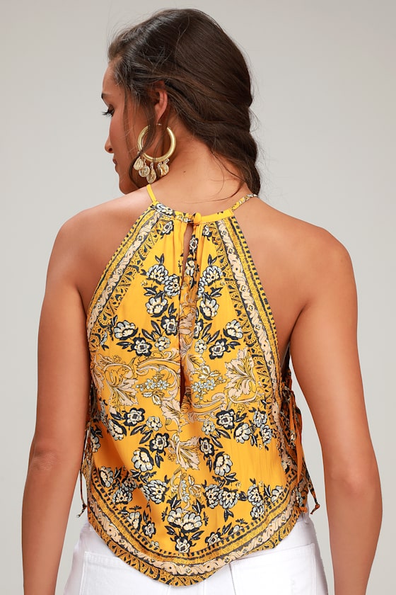 Sofia Yellow Floral Print Halter Crop Top 4