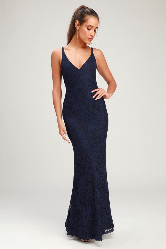 Stunning Navy Blue Dress - Lace Maxi Dress - Mermaid Maxi Dress - Lulus
