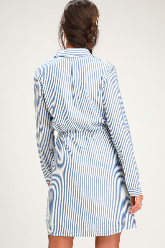 Lifestyle Blue and White Striped Long Sleeve Shirt Dress 4