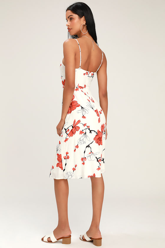 Blossom Babe White Floral Print Cutout Midi Dress 4
