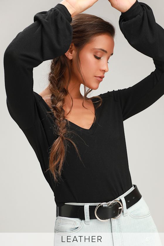Can't Be Beat Black Leather Double Circle Buckle Belt 1