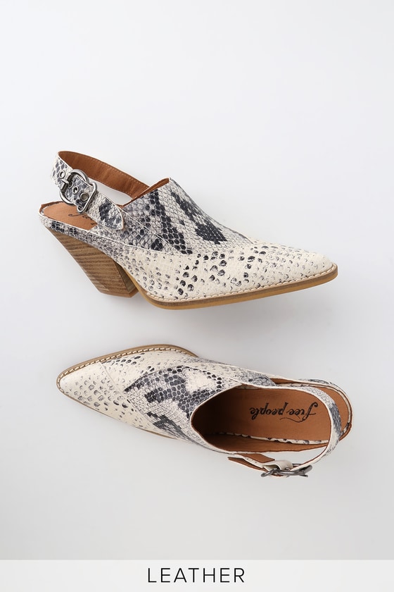 Snake Print Suede Leather Slingback 