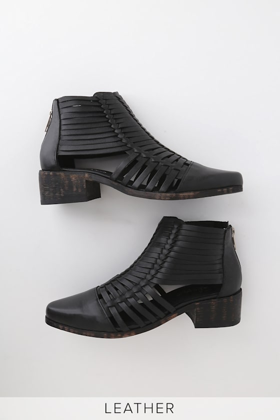 Mendoza Black Woven Leather Ankle Booties 4