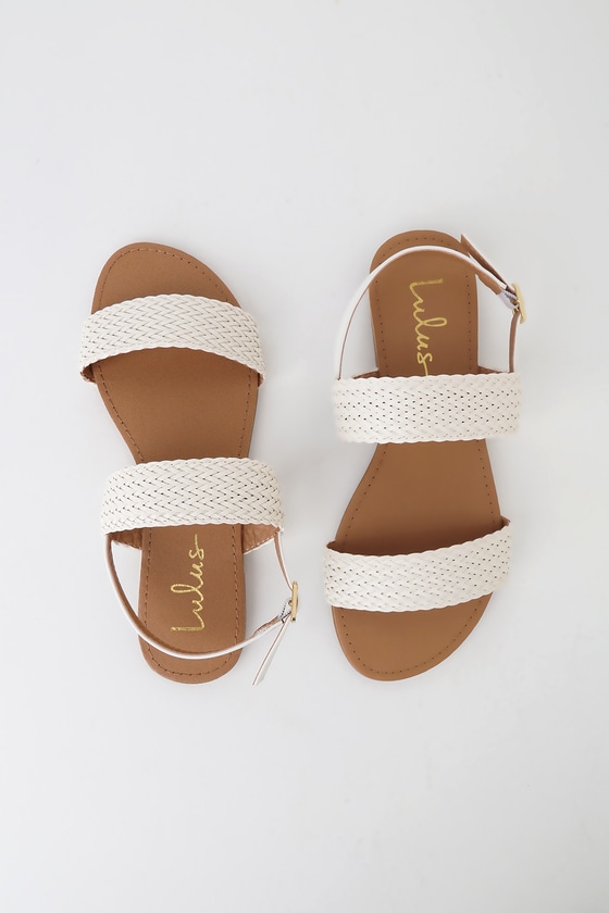 all white flat sandals