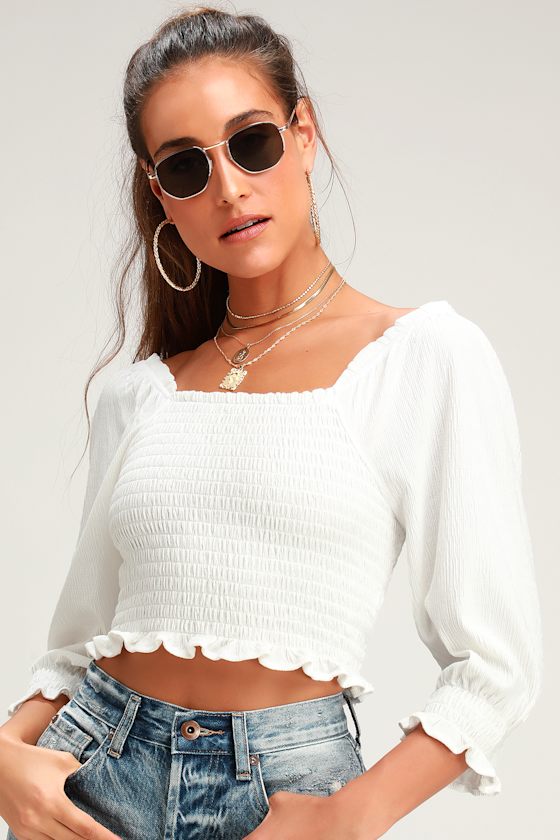 Brencye White Smocked Crop Top 2