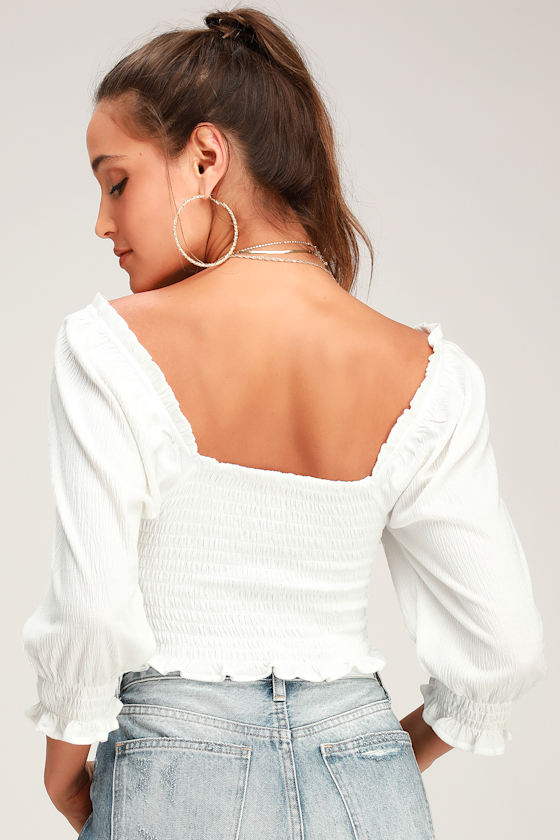 Brencye White Smocked Crop Top 5