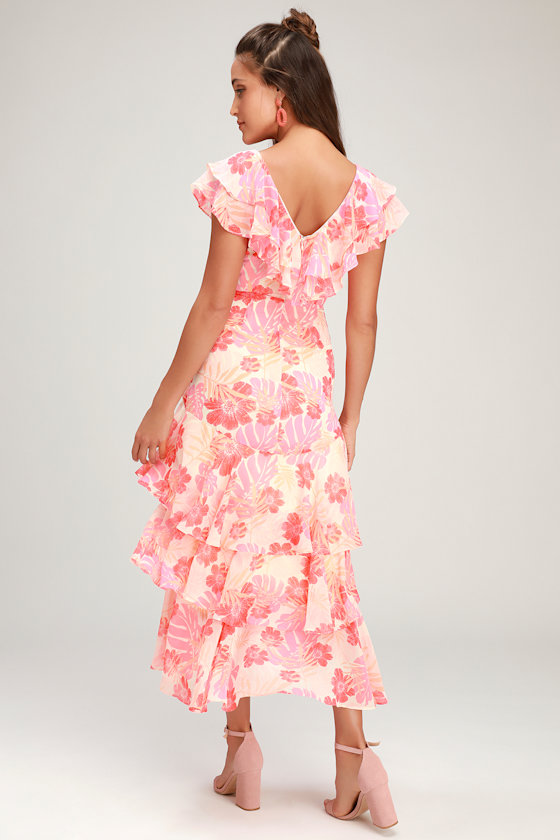 Cute Floral Dress Pink Floral Dress Midi Dress Ruffle Dress Lulus