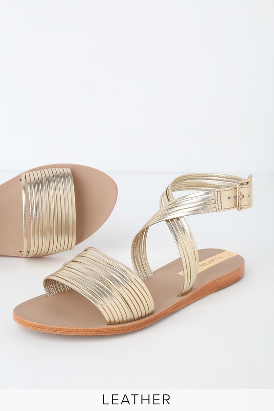 gold strappy flat sandals