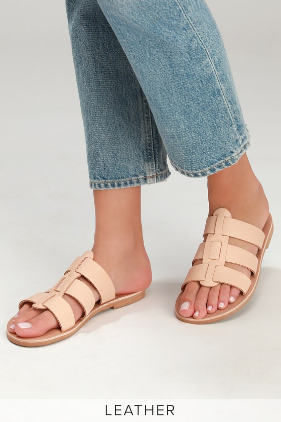 Cute Leather Slides - Natural Slide Sandals - Gladiator Sandals - Lulus