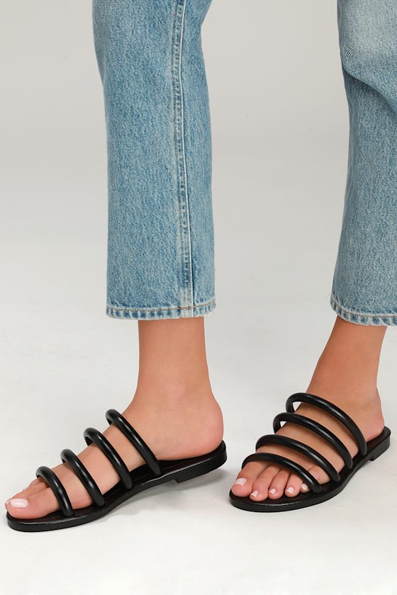 Nyla Black Strappy Flat Sandals 1