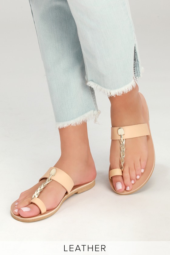 Genuine Leather Sandals - Natural and Gold Sandals - Slide Sandal - Lulus