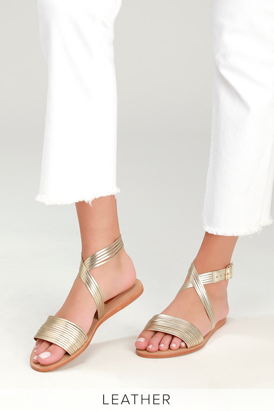 Copacabana Gold Leather Strappy Flat Sandals 2