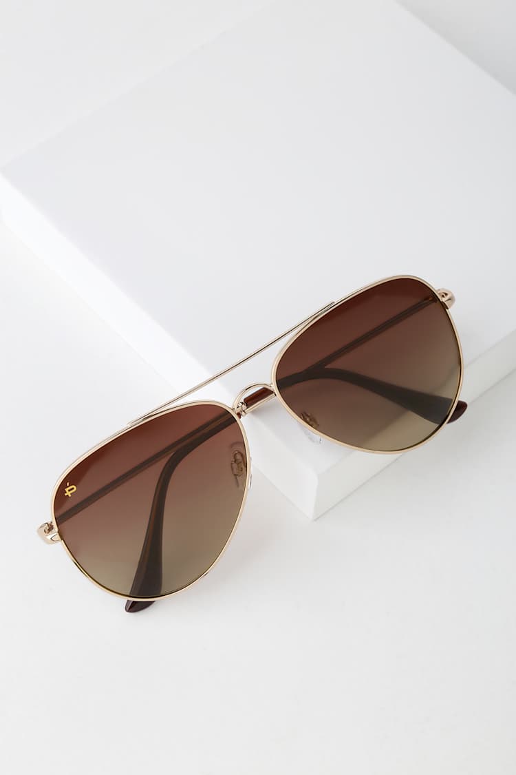Prive Revaux - The 59mm Aviator Polarized Cali Sunglasses Gold & Brown - NWT Prive Revaux The Cali - Gold Sunglasses - Brown Sunglasses  main image 2